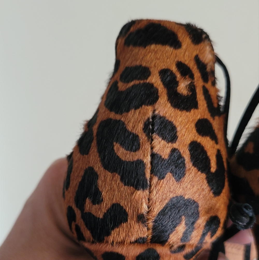 SCHUTZ Sandstone Animal Print Lace-Up Heels Sz 7.5 Calf Pony Hair - Picture 9 of 13